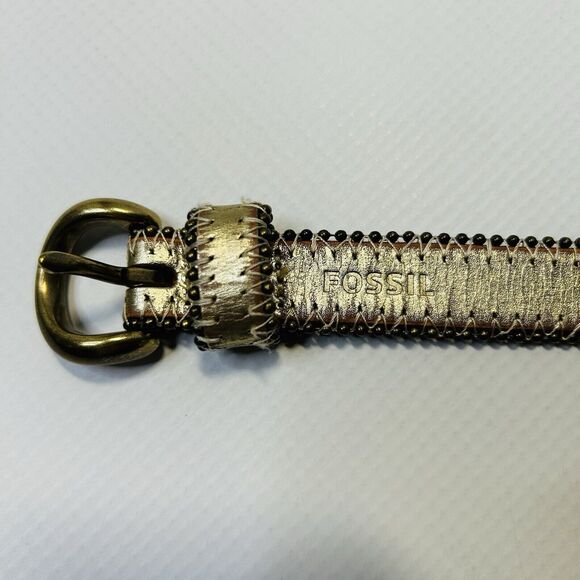Fossil Shimmery Gold Skinny Size Large Leather Belt BT3993715 195071 0512 - Picture 2 of 9